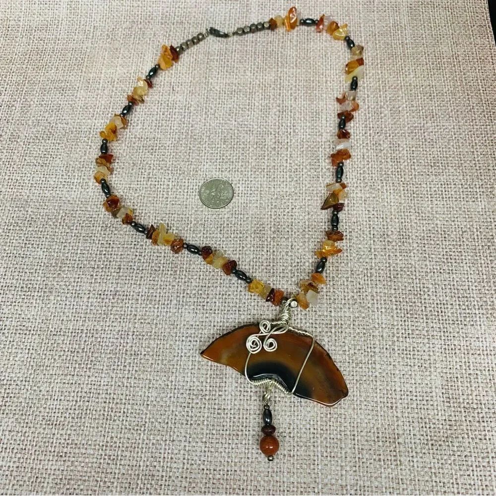 Carnelian Artisan Made‎ Chip Wire Wrapped Necklace
